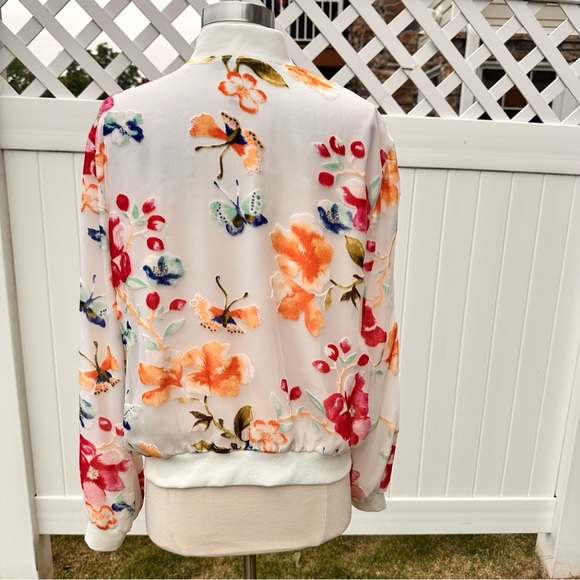 INC International Concepts White with Velvet Flowers Bomber Jacket - Picture 9 of 16